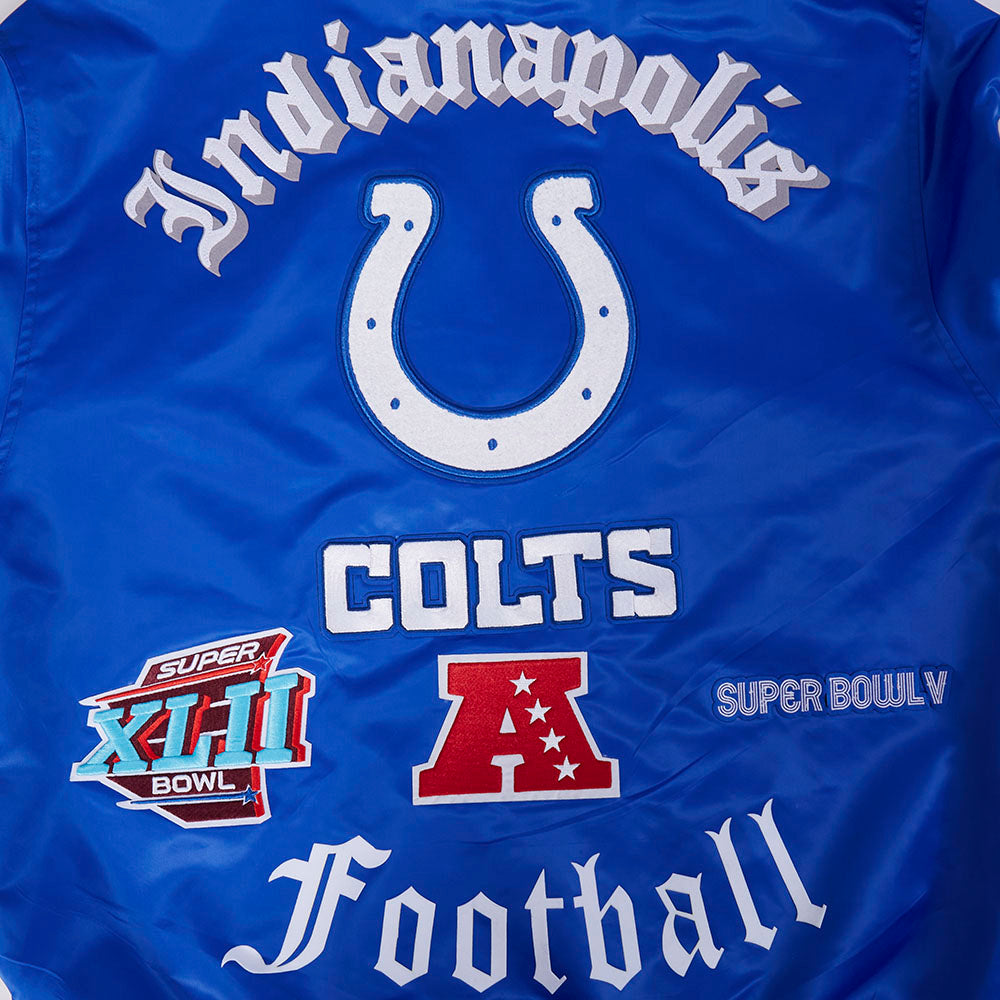 NFL INDIANAPOLIS COLTS OLD ENGLISH MEN'S RIB SATIN JACKET (ROYAL BLUE)