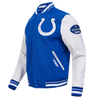 NFL INDIANAPOLIS COLTS OLD ENGLISH MEN'S RIB WOOL VARSITY JACKET (ROYAL BLUE/WHITE)