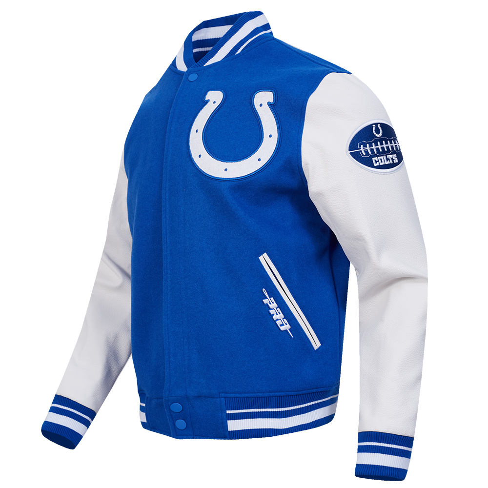 NFL INDIANAPOLIS COLTS OLD ENGLISH MEN'S RIB WOOL VARSITY JACKET (ROYAL BLUE/WHITE)