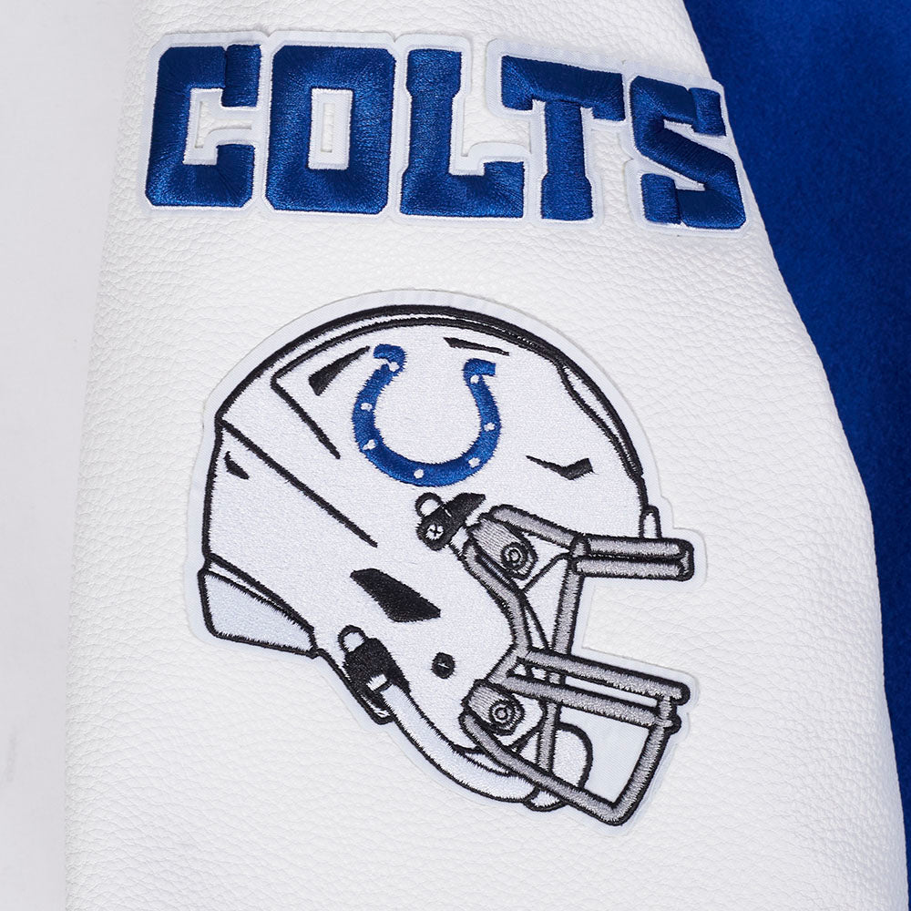 NFL INDIANAPOLIS COLTS OLD ENGLISH MEN'S RIB WOOL VARSITY JACKET (ROYAL BLUE/WHITE)