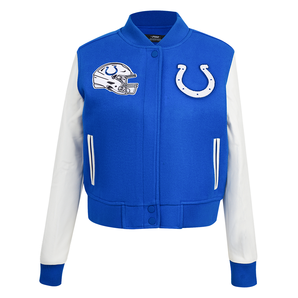 NFL INDIANAPOLIS COLTS CLASSIC BLOUSON COLLÉGIAL EN LAINE POUR FEMME (BLEU ROYAL/BLANC)