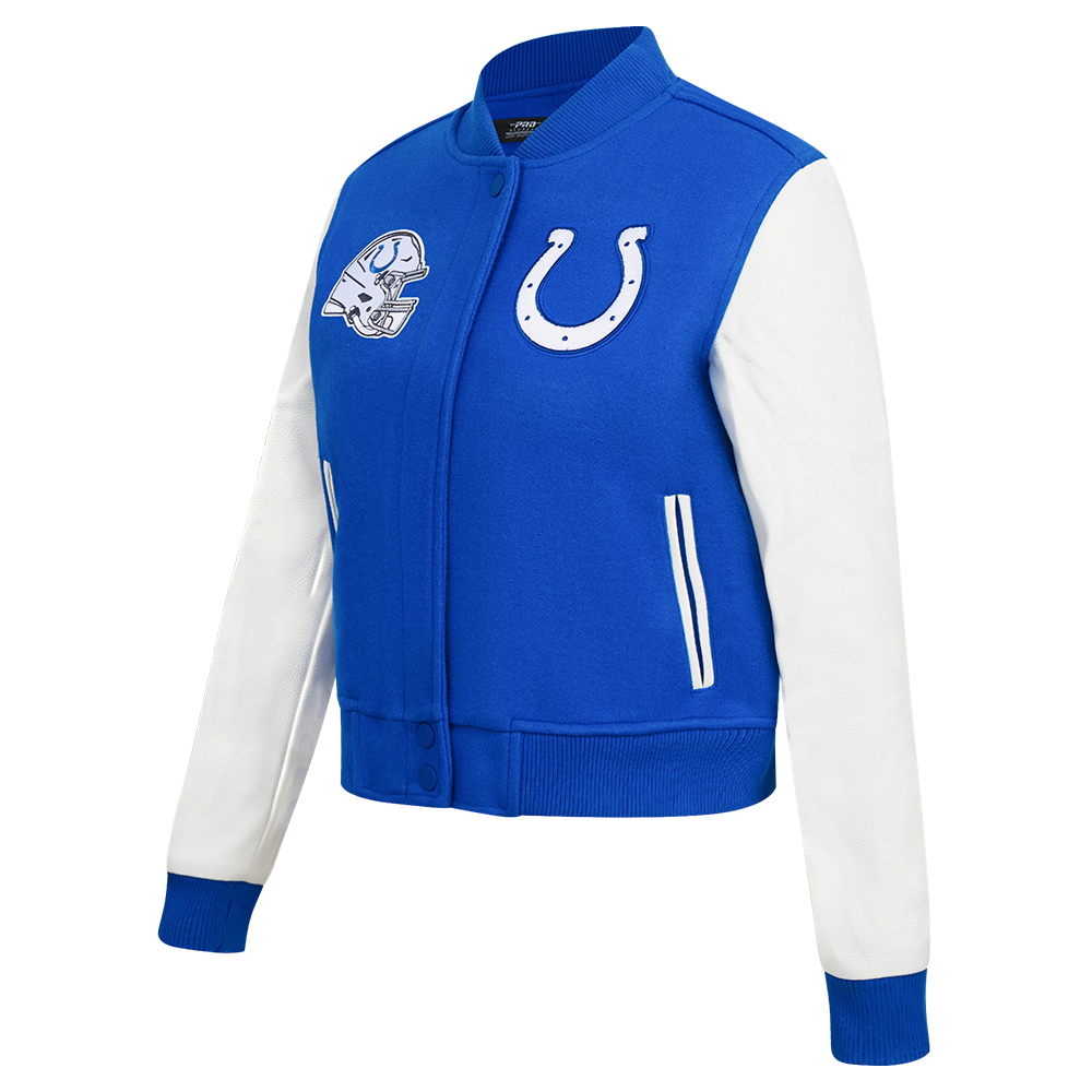 NFL INDIANAPOLIS COLTS CLASSIC BLOUSON COLLÉGIAL EN LAINE POUR FEMME (BLEU ROYAL/BLANC)