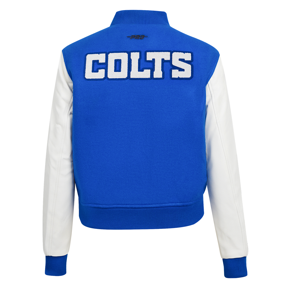 NFL INDIANAPOLIS COLTS CLASSIC BLOUSON COLLÉGIAL EN LAINE POUR FEMME (BLEU ROYAL/BLANC)