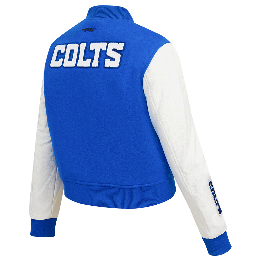 NFL INDIANAPOLIS COLTS CLASSIC BLOUSON COLLÉGIAL EN LAINE POUR FEMME (BLEU ROYAL/BLANC)