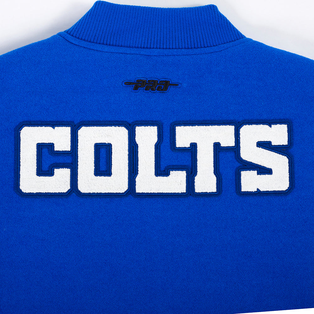 NFL INDIANAPOLIS COLTS CLASSIC BLOUSON COLLÉGIAL EN LAINE POUR FEMME (BLEU ROYAL/BLANC)