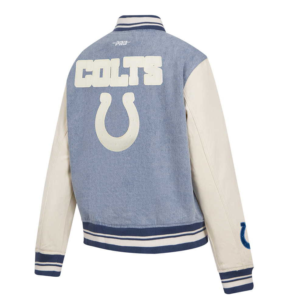 NFL INDIANAPOLIS COLTS VARSITY BLUES WOMEN'S DENIM VARSITY JACKET (DENIM/LINEN)