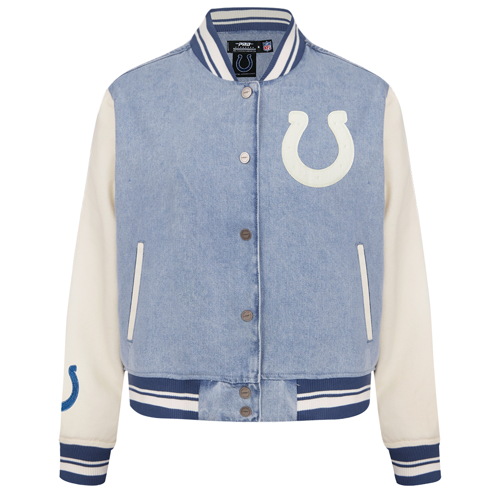 NFL INDIANAPOLIS COLTS VARSITY BLUES WOMEN'S DENIM VARSITY JACKET (DENIM/LINEN)