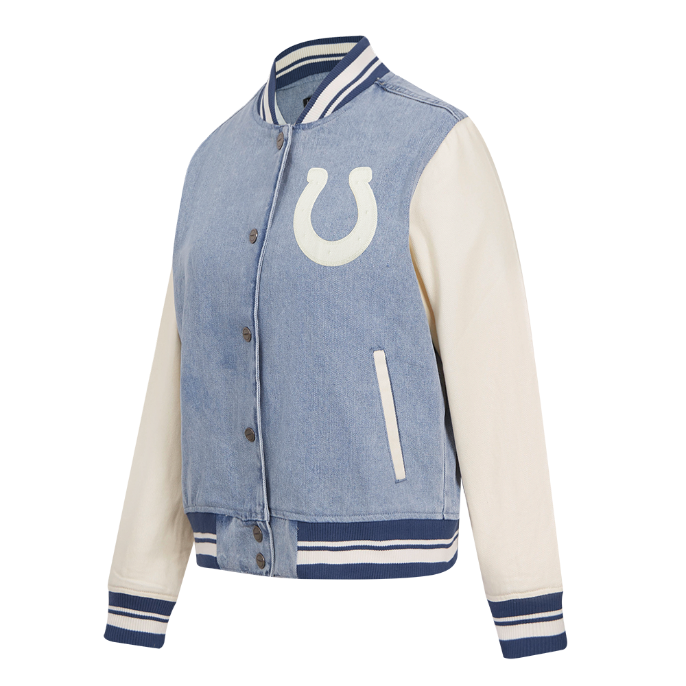 NFL INDIANAPOLIS COLTS VARSITY BLUES WOMEN'S DENIM VARSITY JACKET (DENIM/LINEN)
