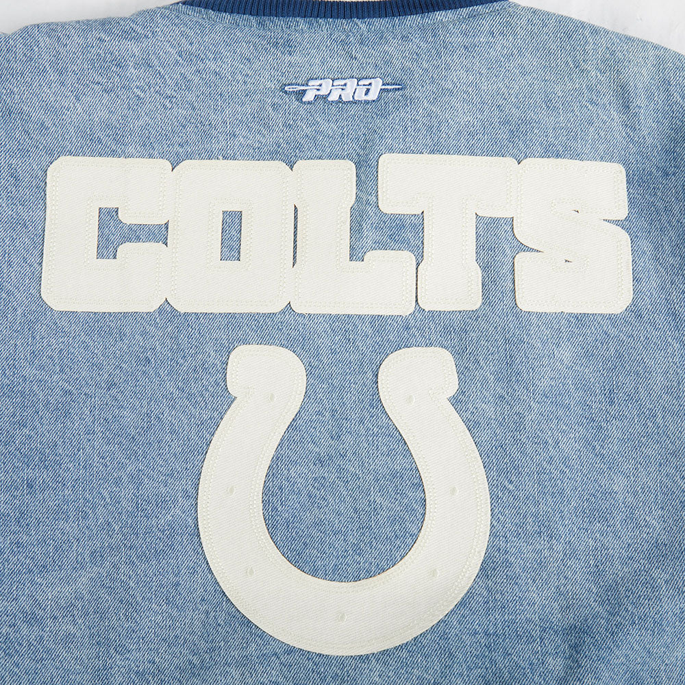NFL INDIANAPOLIS COLTS VARSITY BLUES WOMEN'S DENIM VARSITY JACKET (DENIM/LINEN)