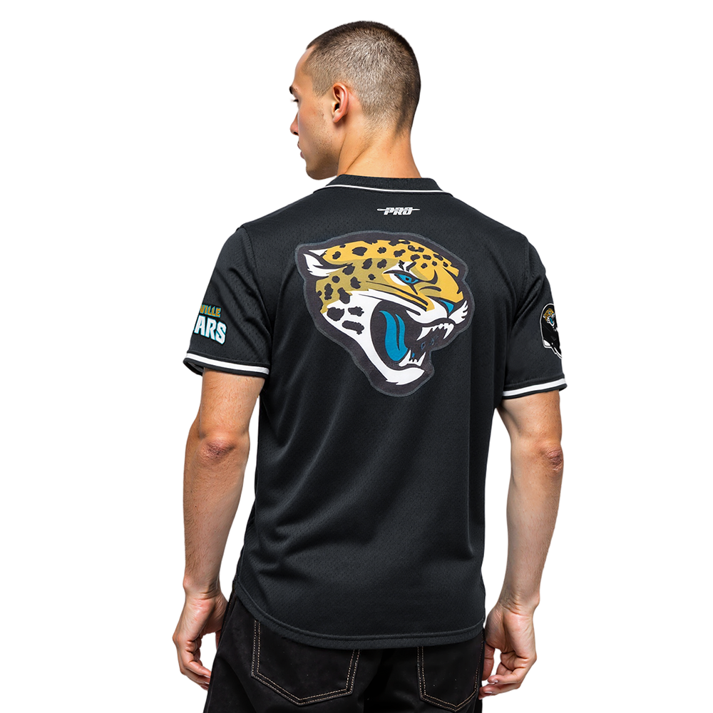 NFL JACKSONVILLE JAGUARS SCRIPT TAIL MEN'S MESH BUTTON DOWN SHIRT (BLACK)