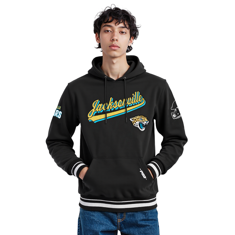 NFL JACKSONVILLE JAGUARS SCRIPT TAIL MEN'S RIB FLC PO HOODIE (BLACK)