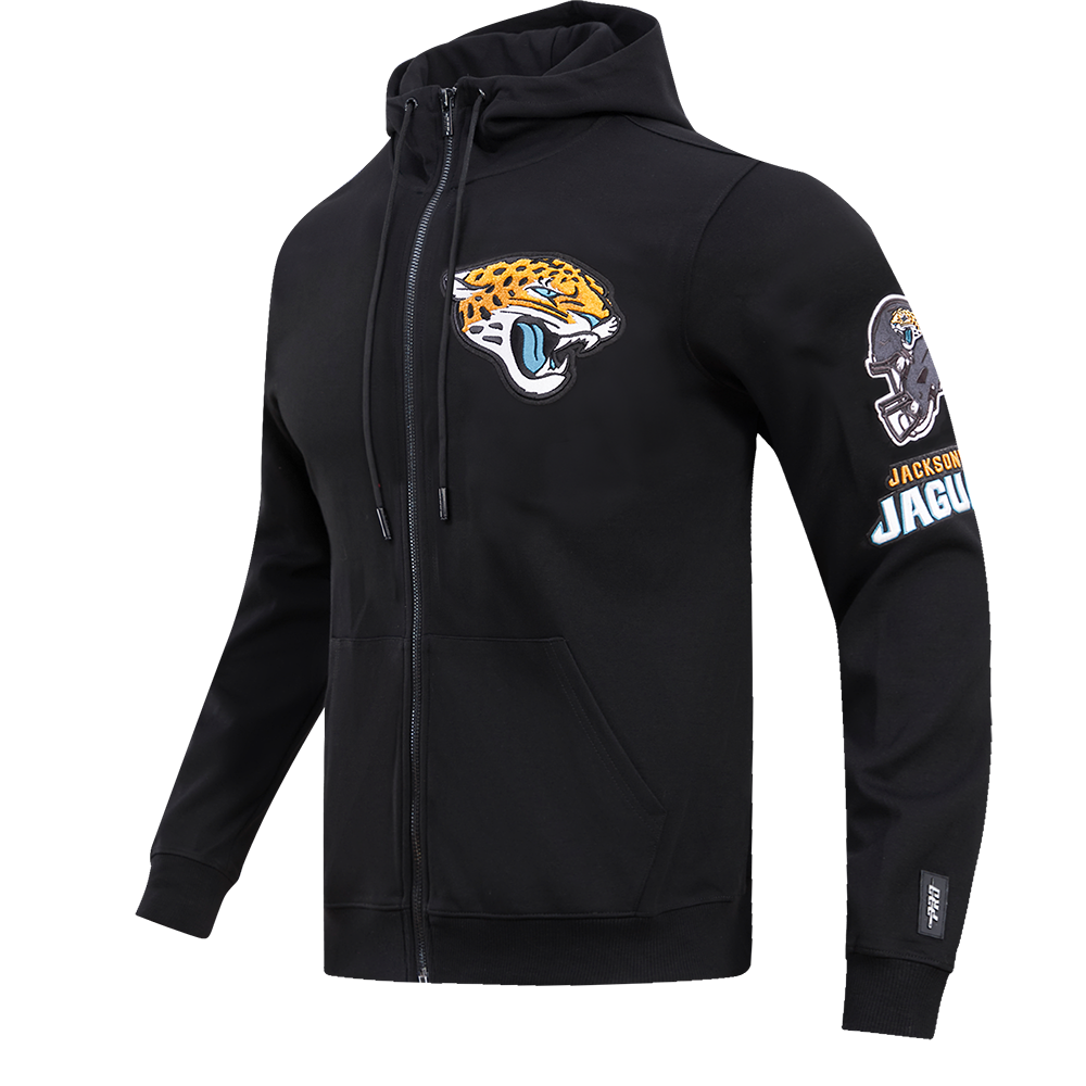 NFL JACKSONVILLE JAGUARS CLASSIC CHENILLE MEN'S DOUBLE KNIT PULLOVER HOODIE (BLACK)