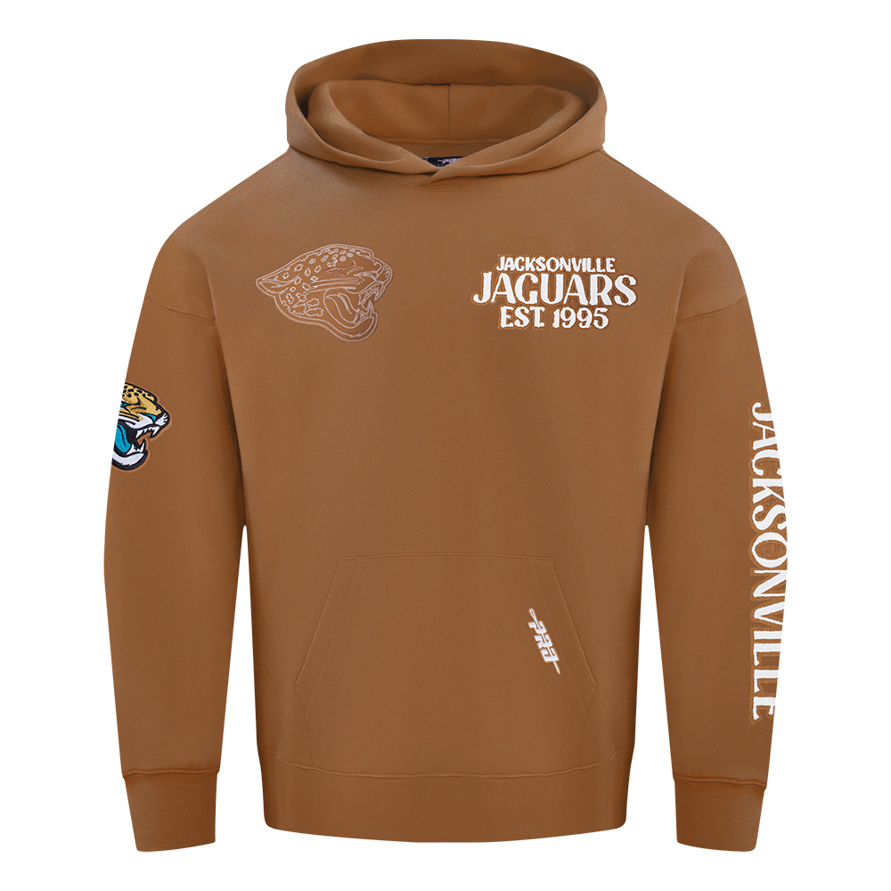 NFL JACKSONVILLE JAGUARS CHANDAIL À CAPUCHON À ÉPAULES TOMBANTES EN MOLLETON PTC V2 POUR HOMME (BRUN ARGILE)