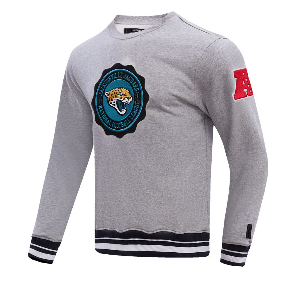 NFL JACKSONVILLE JAGUARS CREST EMBLEM MEN'S RIB CREWNECK (HEATHER GRAY/BLACK)