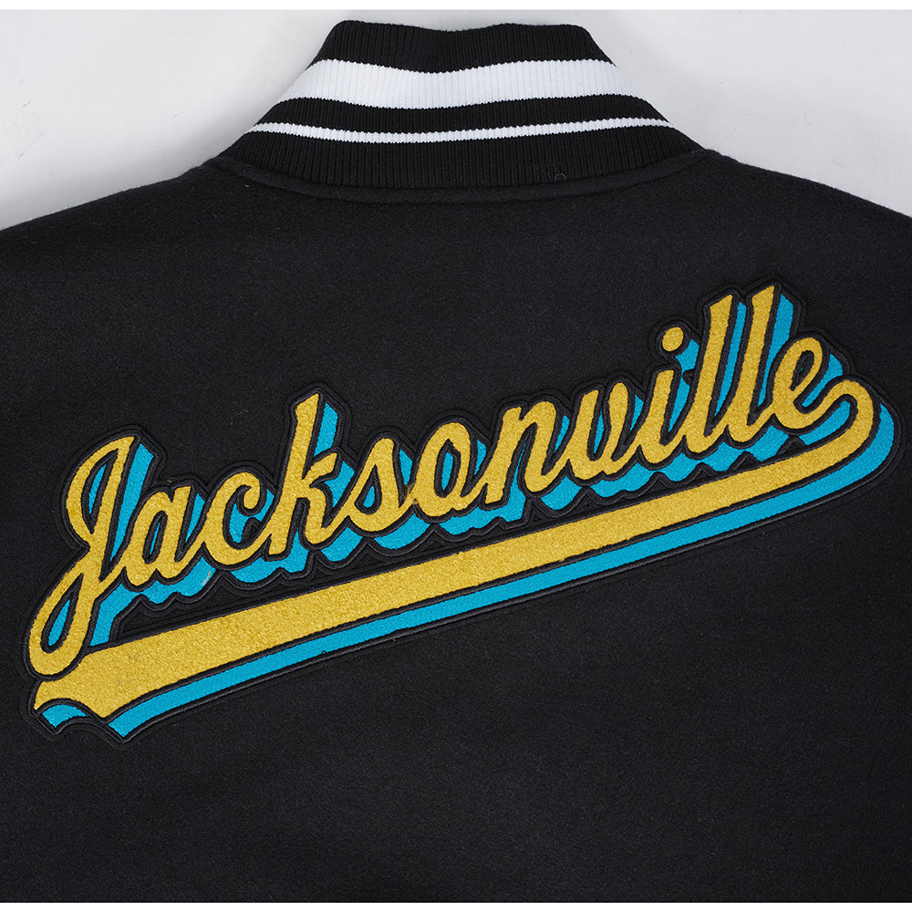 NFL JACKSONVILLE JAGUARS SCRIPT TAIL BLOUSON COLLÉGIAL POUR HOMME (NOIR/BLANC)