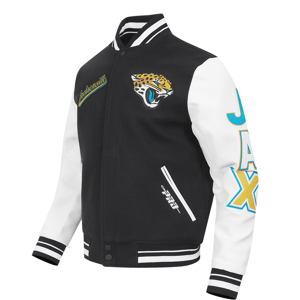 NFL JACKSONVILLE JAGUARS SCRIPT TAIL BLOUSON COLLÉGIAL POUR HOMME (NOIR/BLANC)