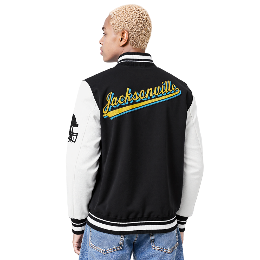NFL JACKSONVILLE JAGUARS SCRIPT TAIL BLOUSON COLLÉGIAL POUR HOMME (NOIR/BLANC)