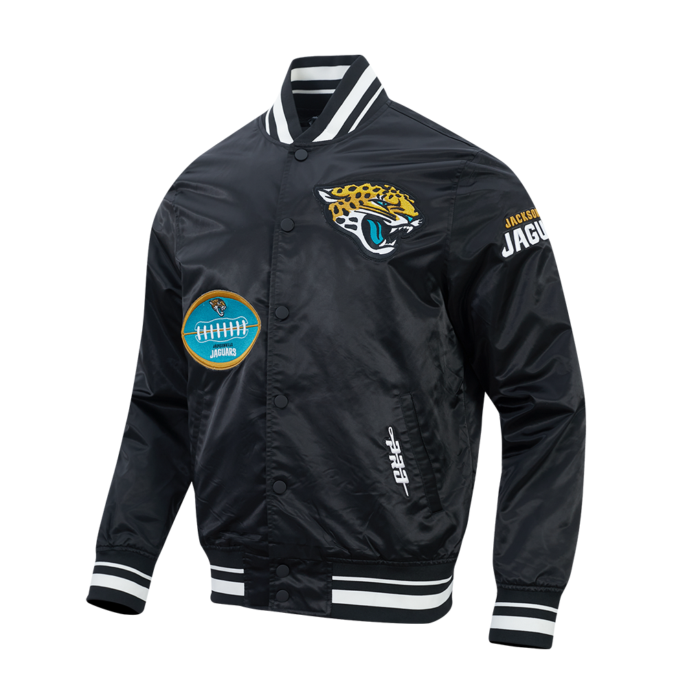 NFL JACKSONVILLE JAGUARS OLD ENGLISH MEN'S RIB SATIN JACKET (BLACK)