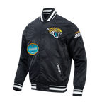 NFL JACKSONVILLE JAGUARS OLD ENGLISH MEN'S RIB SATIN JACKET (BLACK)