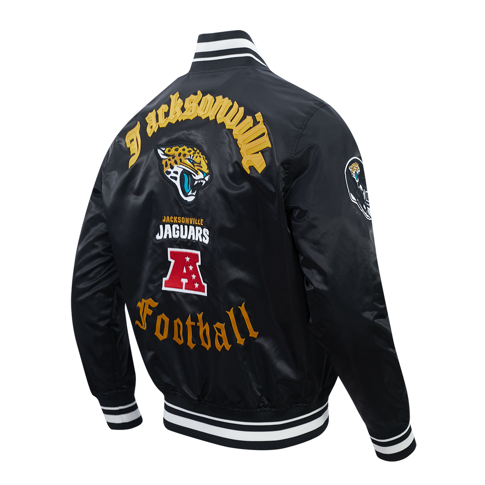 NFL JACKSONVILLE JAGUARS OLD ENGLISH MEN'S RIB SATIN JACKET (BLACK)