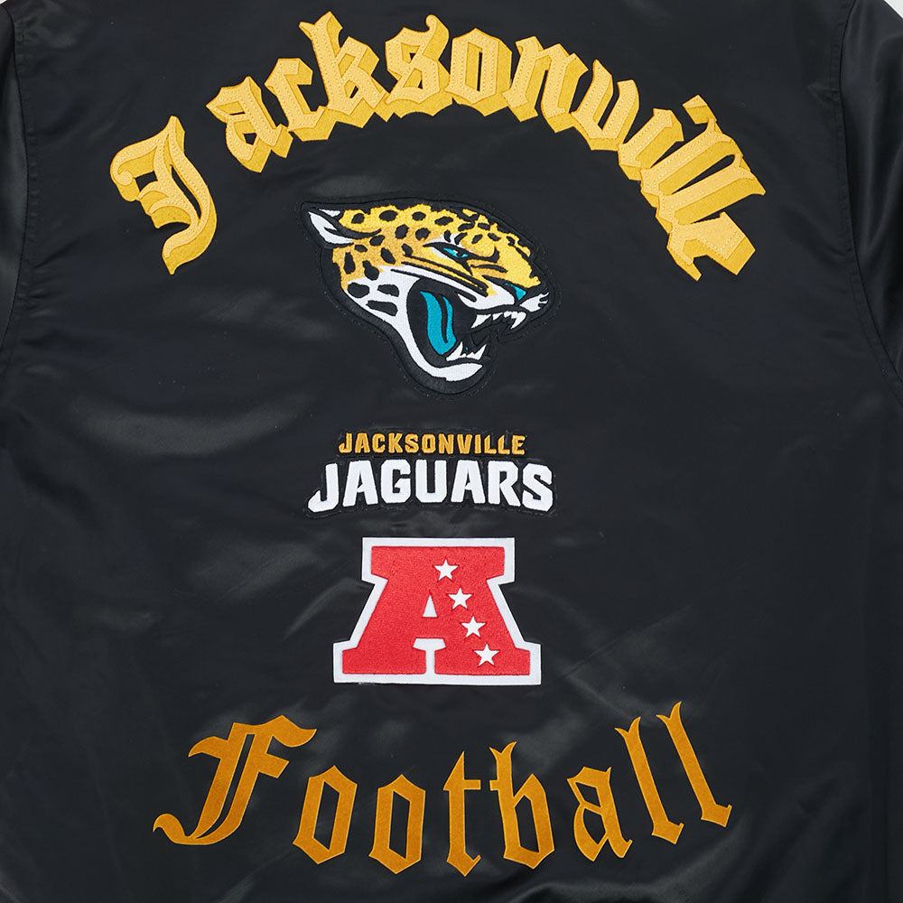 NFL JACKSONVILLE JAGUARS OLD ENGLISH MEN'S RIB SATIN JACKET (BLACK)