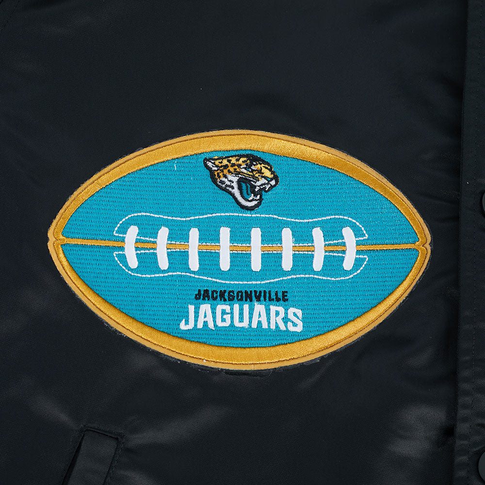 NFL JACKSONVILLE JAGUARS OLD ENGLISH MEN'S RIB SATIN JACKET (BLACK)