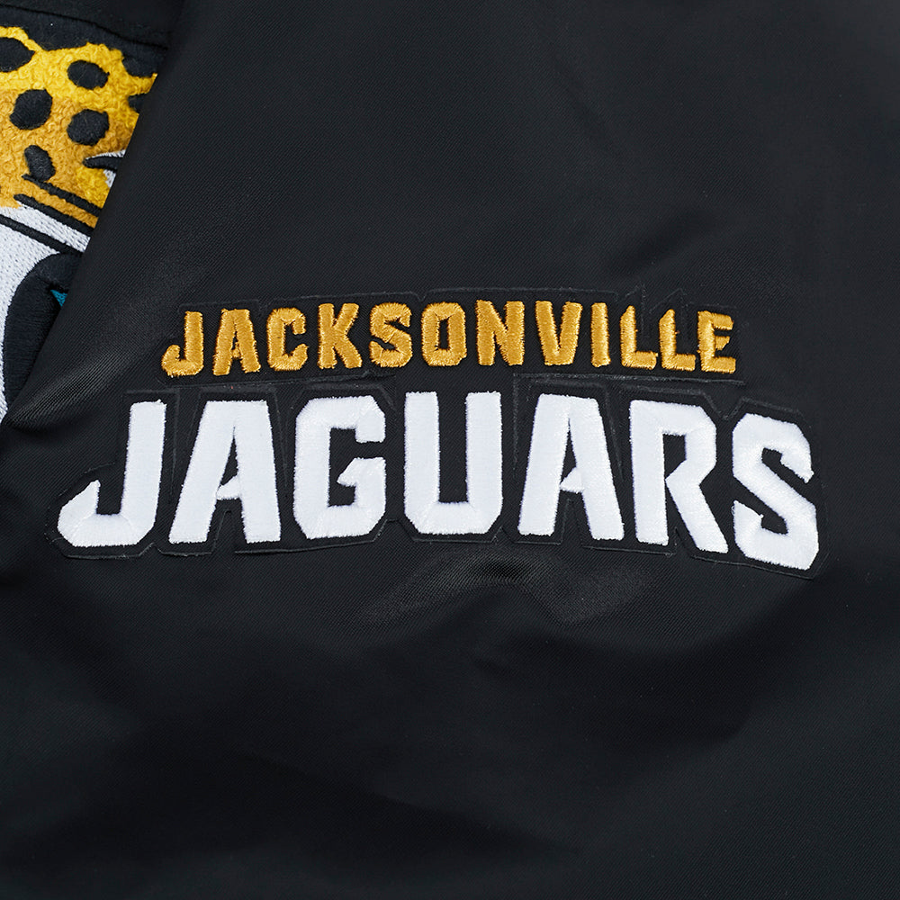 NFL JACKSONVILLE JAGUARS OLD ENGLISH MEN'S RIB SATIN JACKET (BLACK)