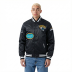 NFL JACKSONVILLE JAGUARS OLD ENGLISH MEN'S RIB SATIN JACKET (BLACK)