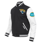 NFL JACKSONVILLE JAGUARS OLD ENGLISH MEN'S RIB WOOL VARSITY JACKET (BLACK/WHITE)