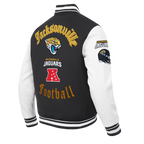 NFL JACKSONVILLE JAGUARS OLD ENGLISH MEN'S RIB WOOL VARSITY JACKET (BLACK/WHITE)