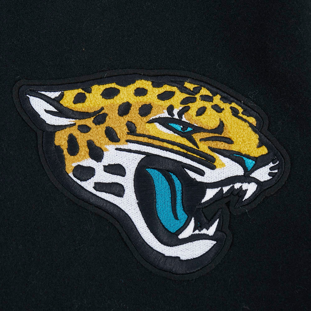 NFL JACKSONVILLE JAGUARS OLD ENGLISH MEN'S RIB WOOL VARSITY JACKET (BLACK/WHITE)