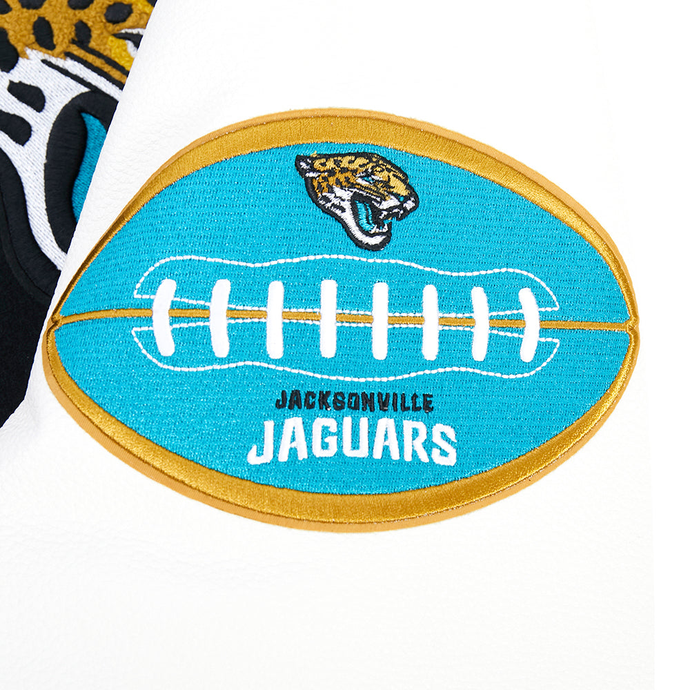NFL JACKSONVILLE JAGUARS OLD ENGLISH MEN'S RIB WOOL VARSITY JACKET (BLACK/WHITE)
