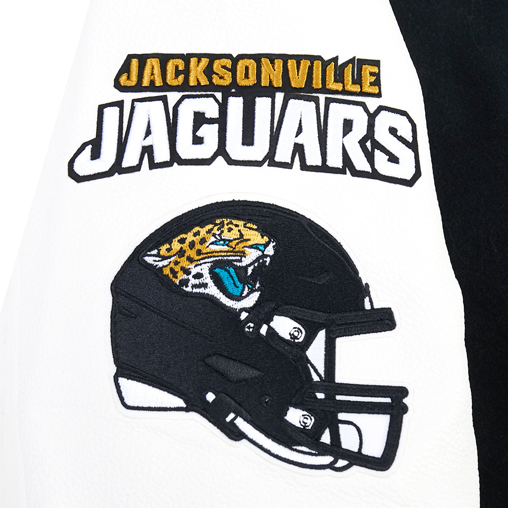 NFL JACKSONVILLE JAGUARS OLD ENGLISH MEN'S RIB WOOL VARSITY JACKET (BLACK/WHITE)