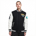 NFL JACKSONVILLE JAGUARS OLD ENGLISH MEN'S RIB WOOL VARSITY JACKET (BLACK/WHITE)