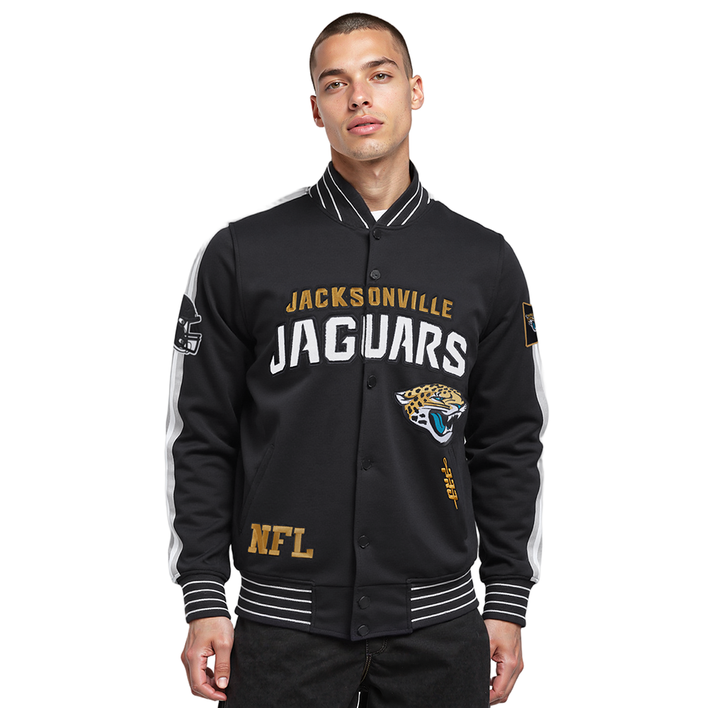 NFL JACKSONVILLE JAGUARS BLOUSON PRO GAME DAY EN MAILLE DOUBLE POUR HOMME (NOIR/ARGENT/BLANC)