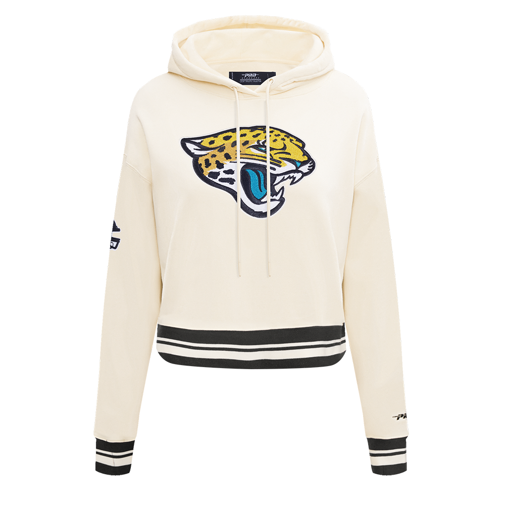 NFL JACKSONVILLE JAGUARS RETRO CLASSIC CHANDAIL À CAPUCHON COURT CÔTELÉ POUR FEMME (COQUILLE D'ŒUF/NOIR)