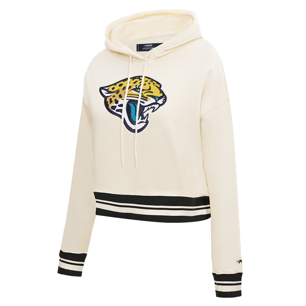 NFL JACKSONVILLE JAGUARS RETRO CLASSIC CHANDAIL À CAPUCHON COURT CÔTELÉ POUR FEMME (COQUILLE D'ŒUF/NOIR)