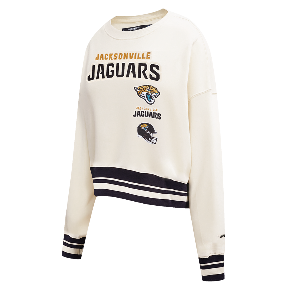 NFL JACKSONVILLE JAGUARS RETRO CLASSIC WOMEN'S RIB CREWNECK (EGGSHELL/ BLACK)
