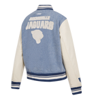 NFL JACKSONVILLE JAGUARS VARSITY BLUES WOMEN'S DENIM VARSITY JACKET (DENIM/LINEN)