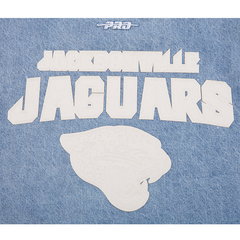 NFL JACKSONVILLE JAGUARS VARSITY BLUES WOMEN'S DENIM VARSITY JACKET (DENIM/LINEN)