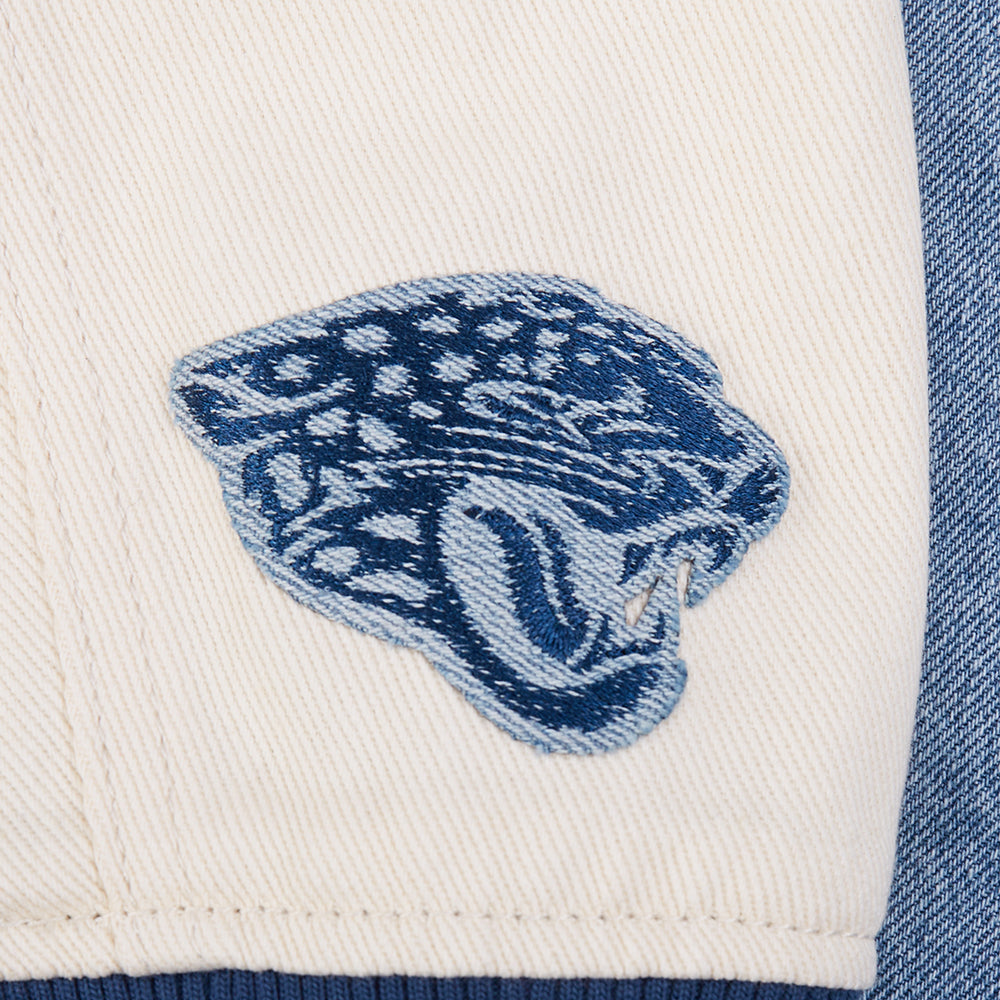 NFL JACKSONVILLE JAGUARS VARSITY BLUES WOMEN'S DENIM VARSITY JACKET (DENIM/LINEN)