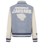 NFL JACKSONVILLE JAGUARS VARSITY BLUES WOMEN'S DENIM VARSITY JACKET (DENIM/LINEN)