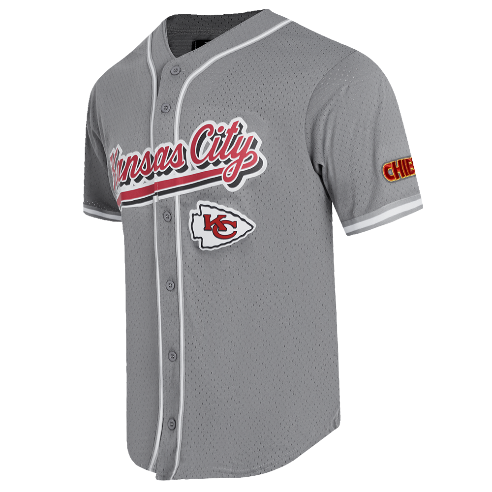 NFL KANSAS CITY CHIEFS SCRIPT TAIL MEN'S MESH BUTTON DOWN SHIRT (GRAY)