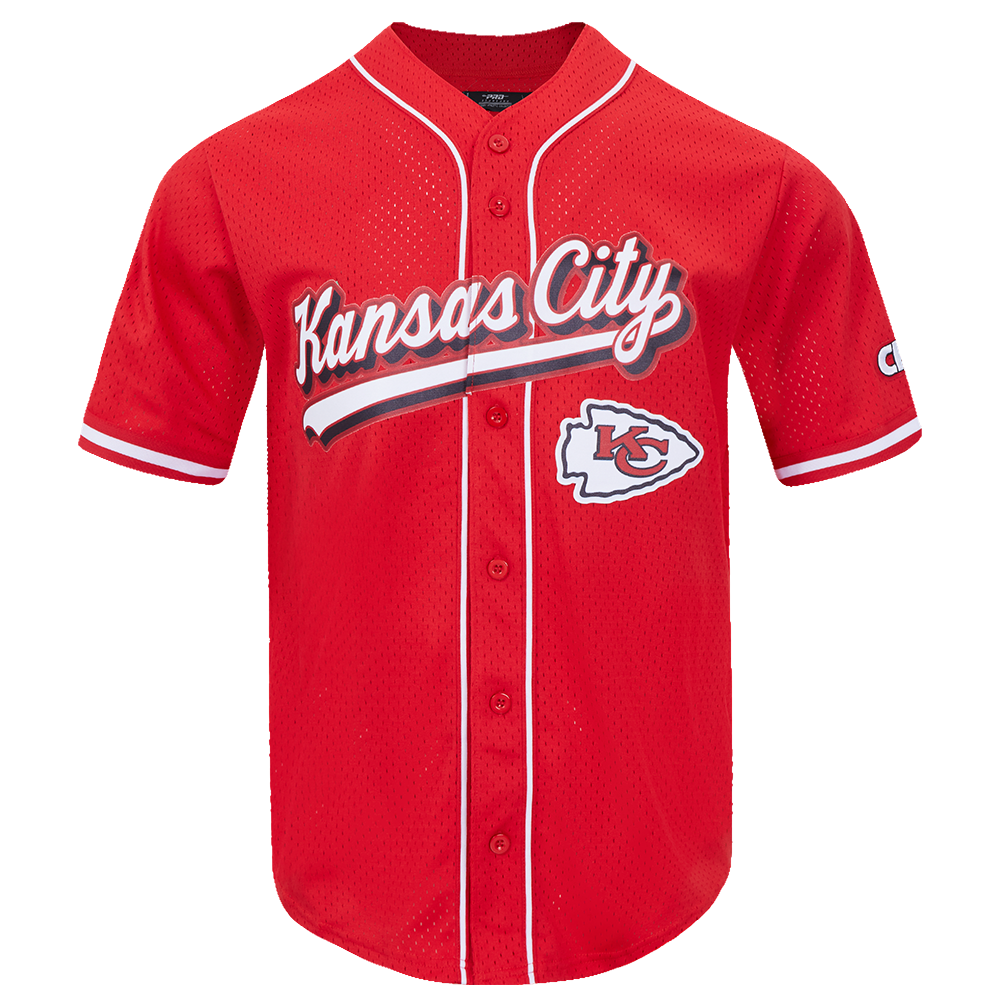 NFL KANSAS CITY CHIEFS SCRIPT TAIL MEN'S MESH BUTTON DOWN SHIRT (RED)