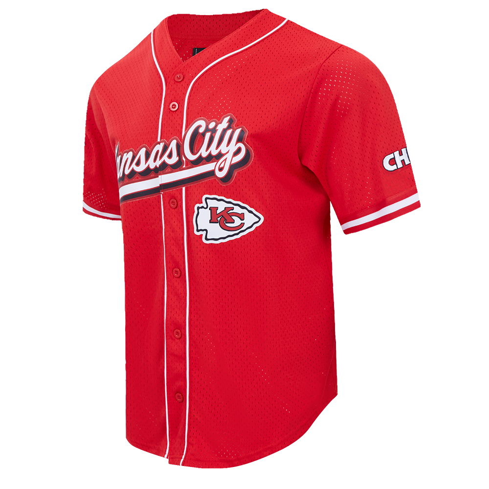 NFL KANSAS CITY CHIEFS SCRIPT TAIL MEN'S MESH BUTTON DOWN SHIRT (RED)
