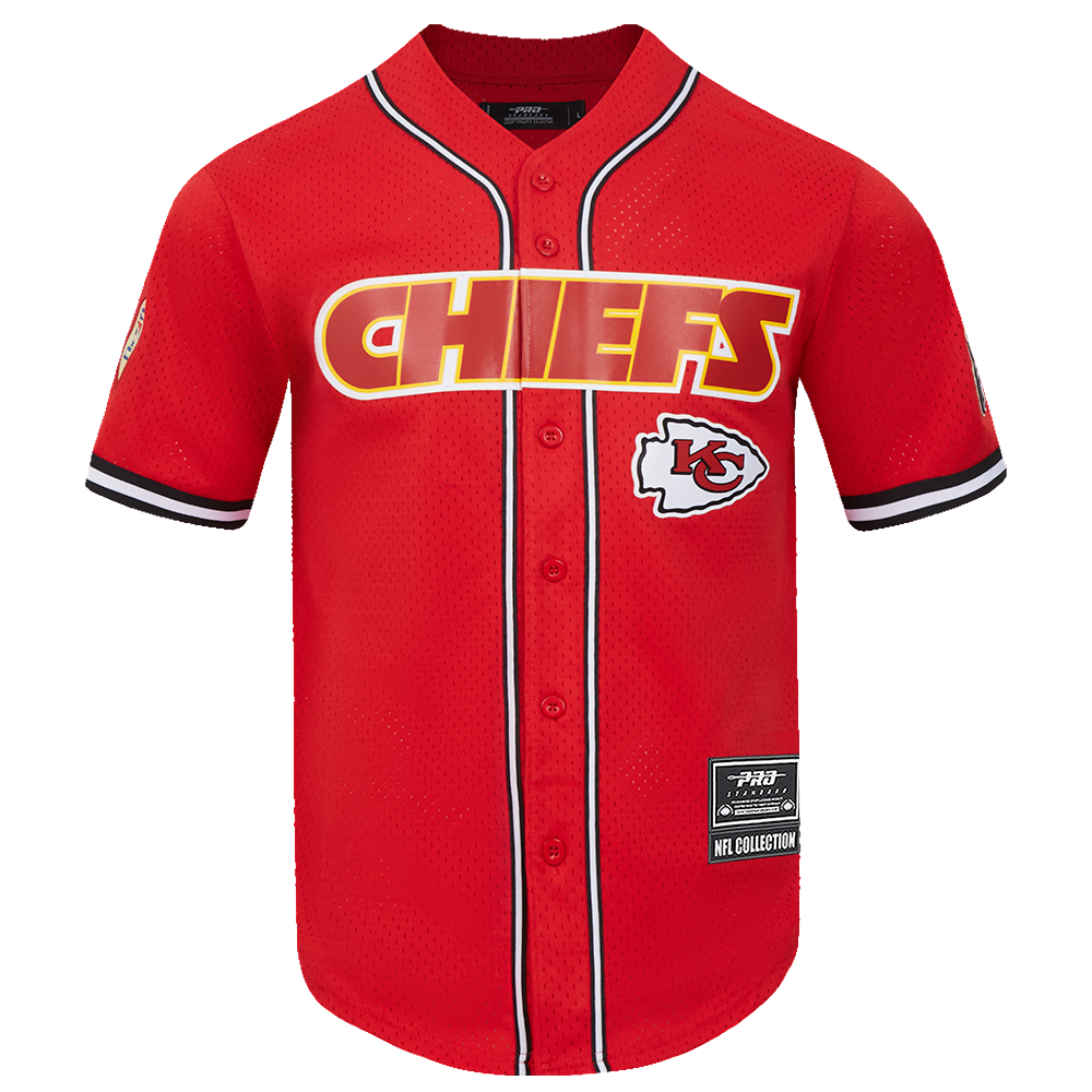 NFL KANSAS CITY CHIEFS MEN'S MESH BUTTON DOWN SHIRT (RED/BLACK)