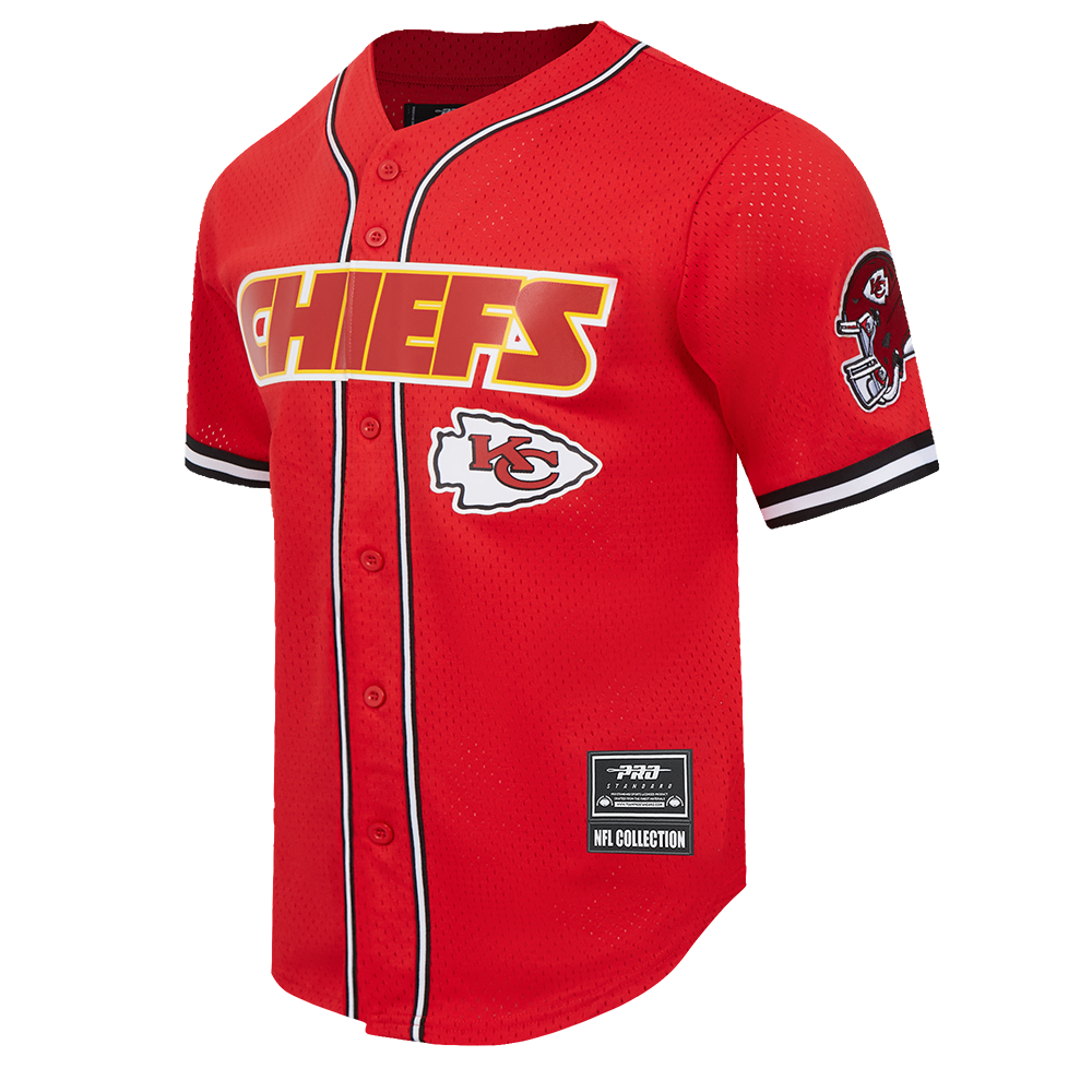 NFL KANSAS CITY CHIEFS MEN'S MESH BUTTON DOWN SHIRT (RED/BLACK)