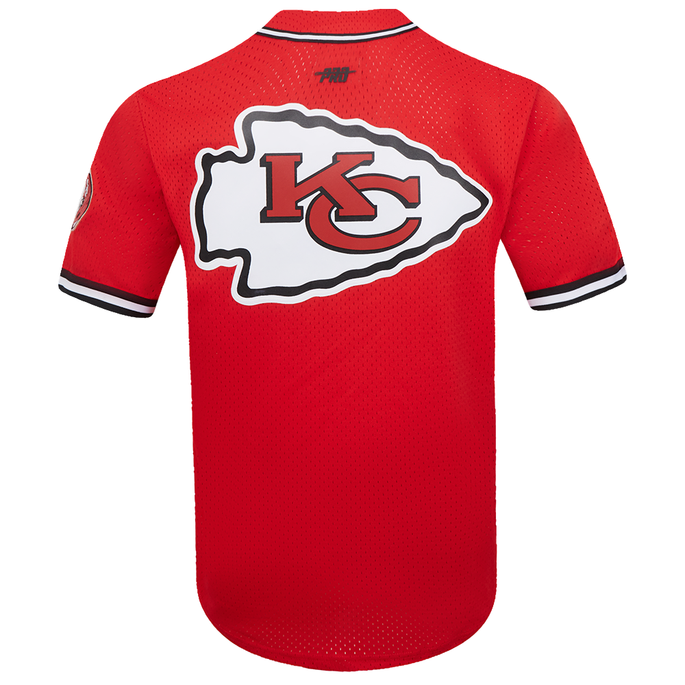 NFL KANSAS CITY CHIEFS MEN'S MESH BUTTON DOWN SHIRT (RED/BLACK)