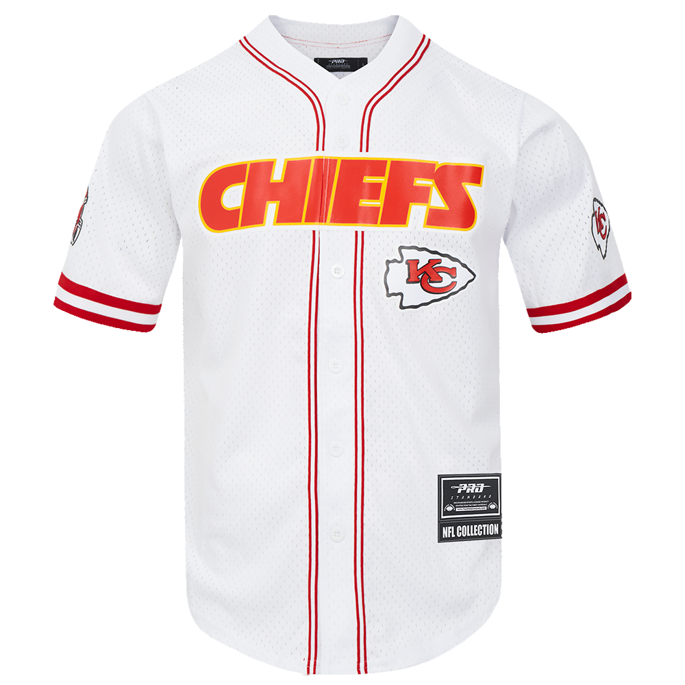 NFL KANSAS CITY CHIEFS MEN'S MESH BUTTON DOWN SHIRT (WHITE/RED)