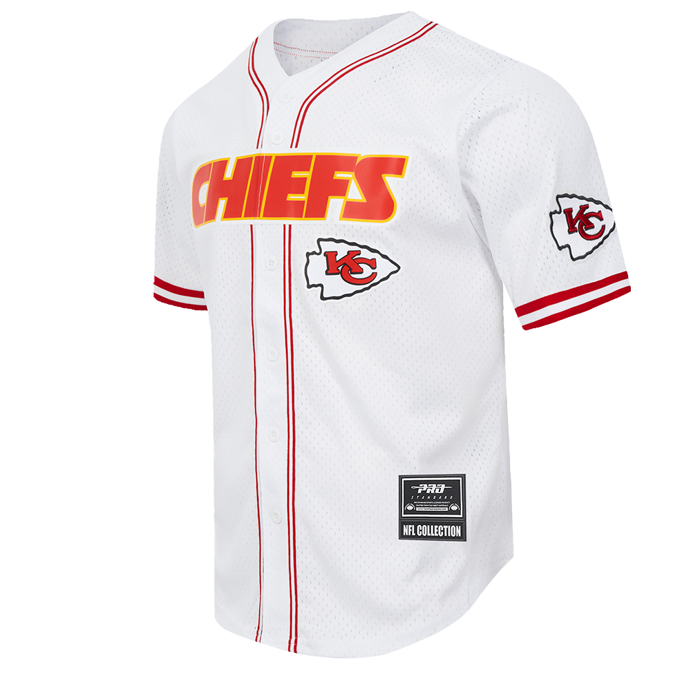NFL KANSAS CITY CHIEFS MEN'S MESH BUTTON DOWN SHIRT (WHITE/RED)